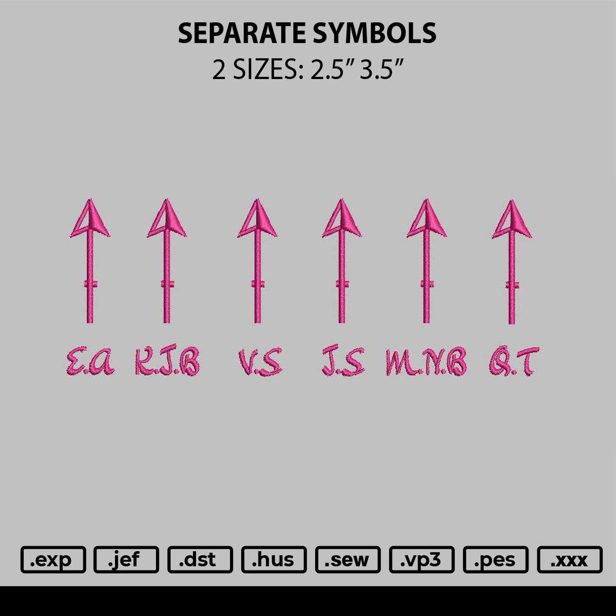 Separate Symbols Embroidery File 2 sizes