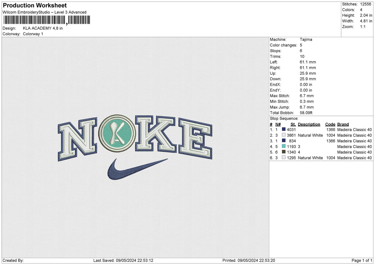 KLA ACADEMY Embroidery File 6 size
