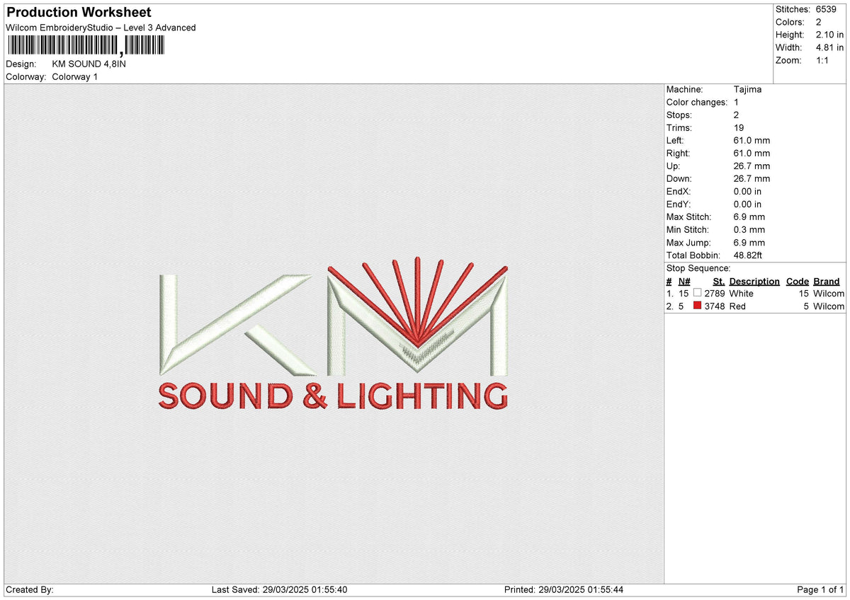 KM SOUND Embroidery File 6 size