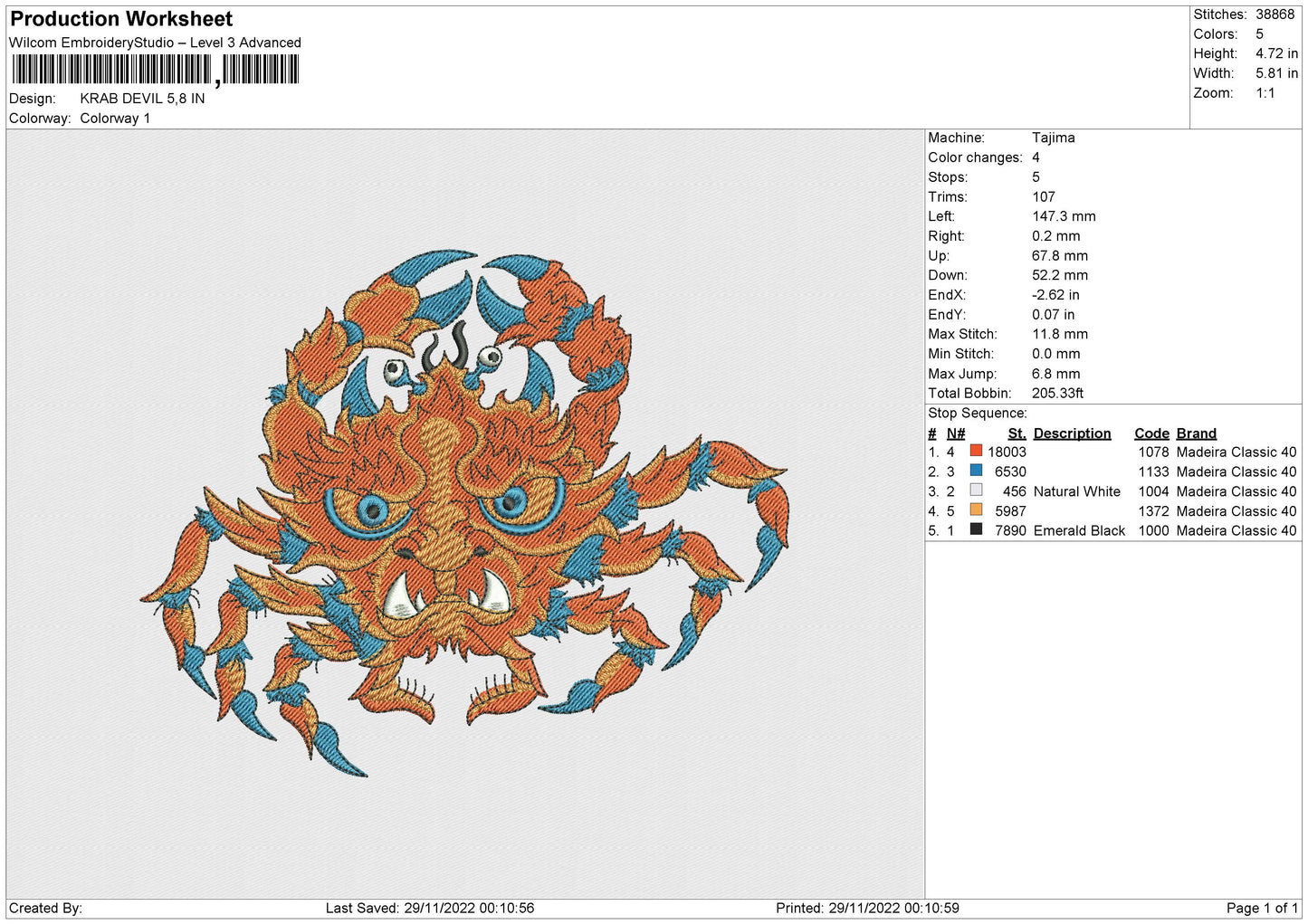 KRAB DEVIL Embroidery