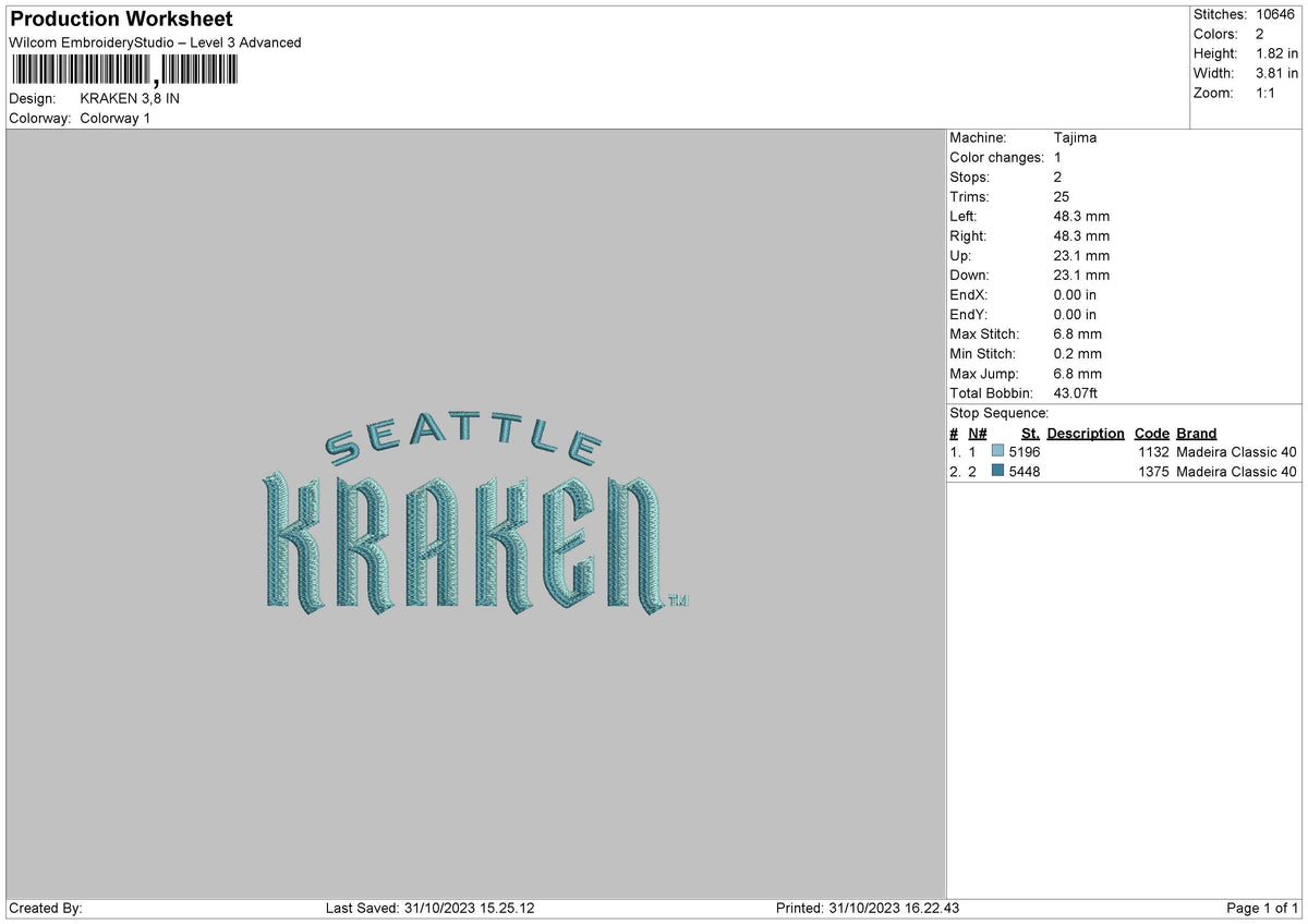 Kraken Embroidery File 6 sizes