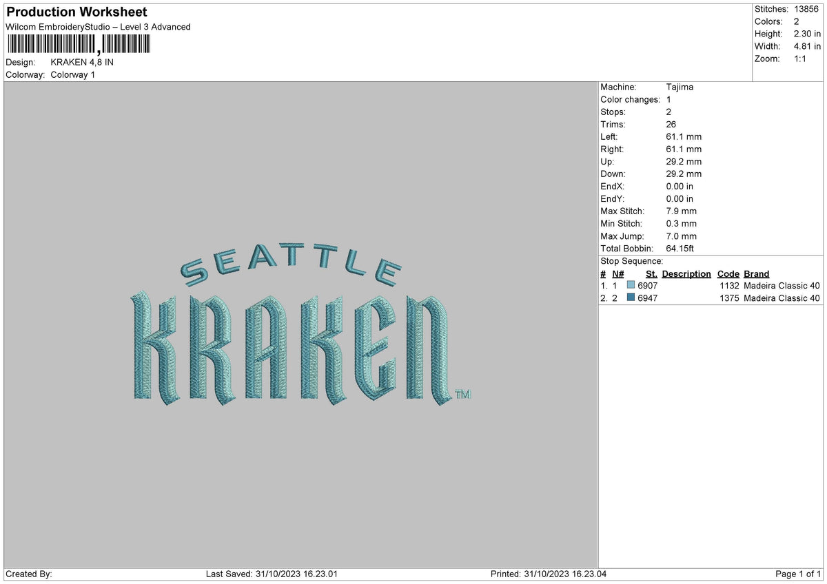 Kraken Embroidery File 6 sizes