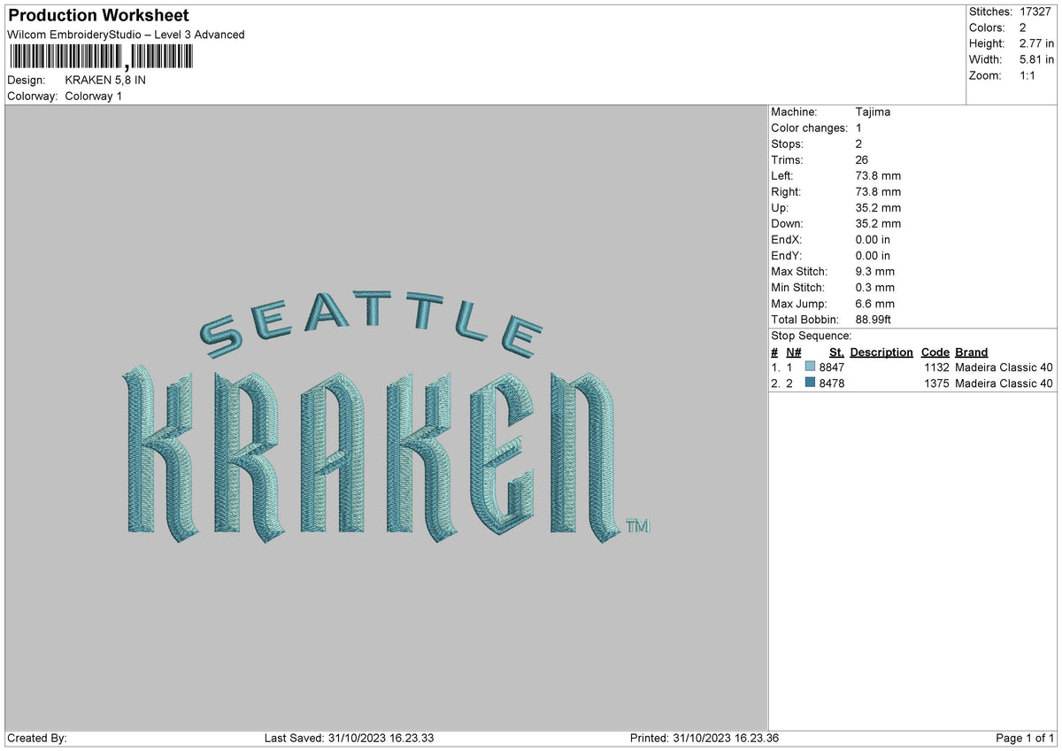 Kraken Embroidery File 6 sizes