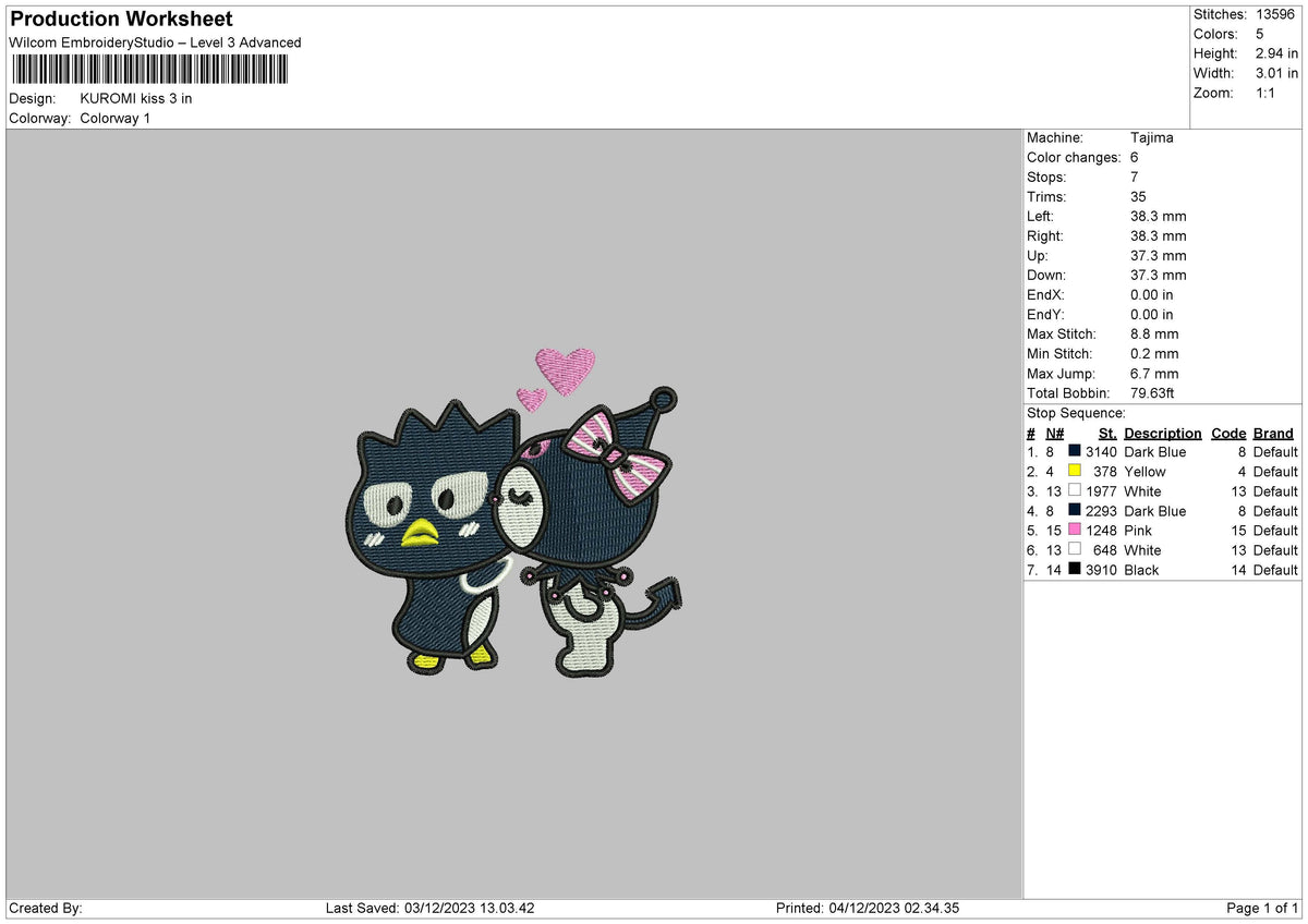 Kurokiss 0412 Embroidery File 6 sizes
