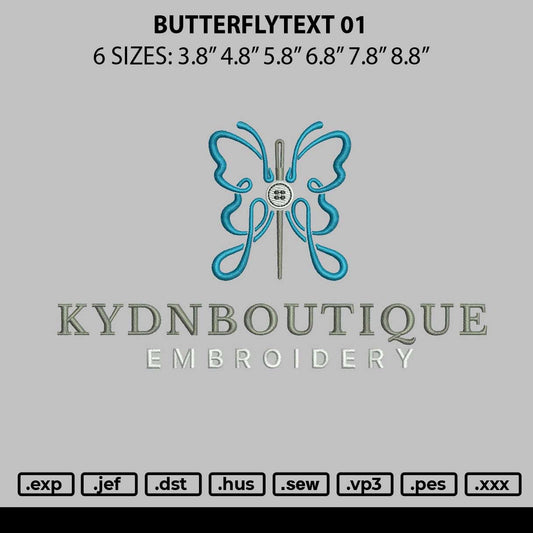 Butterflytext 01 Embroidery File 6 sizes
