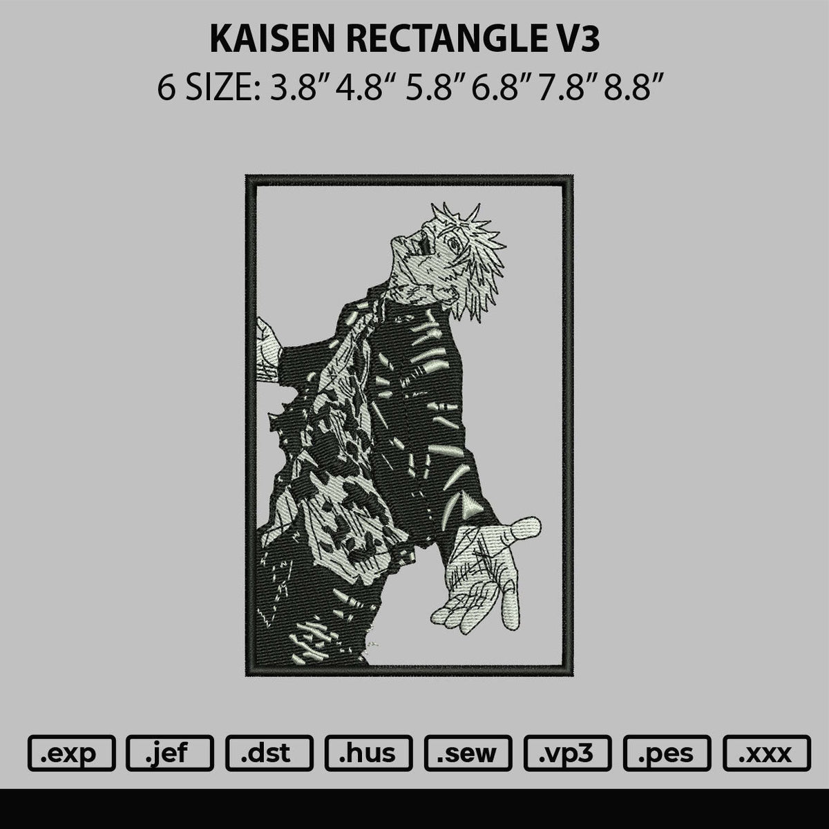 Kaisen Rectangle V3 Embroidery File 6 sizes
