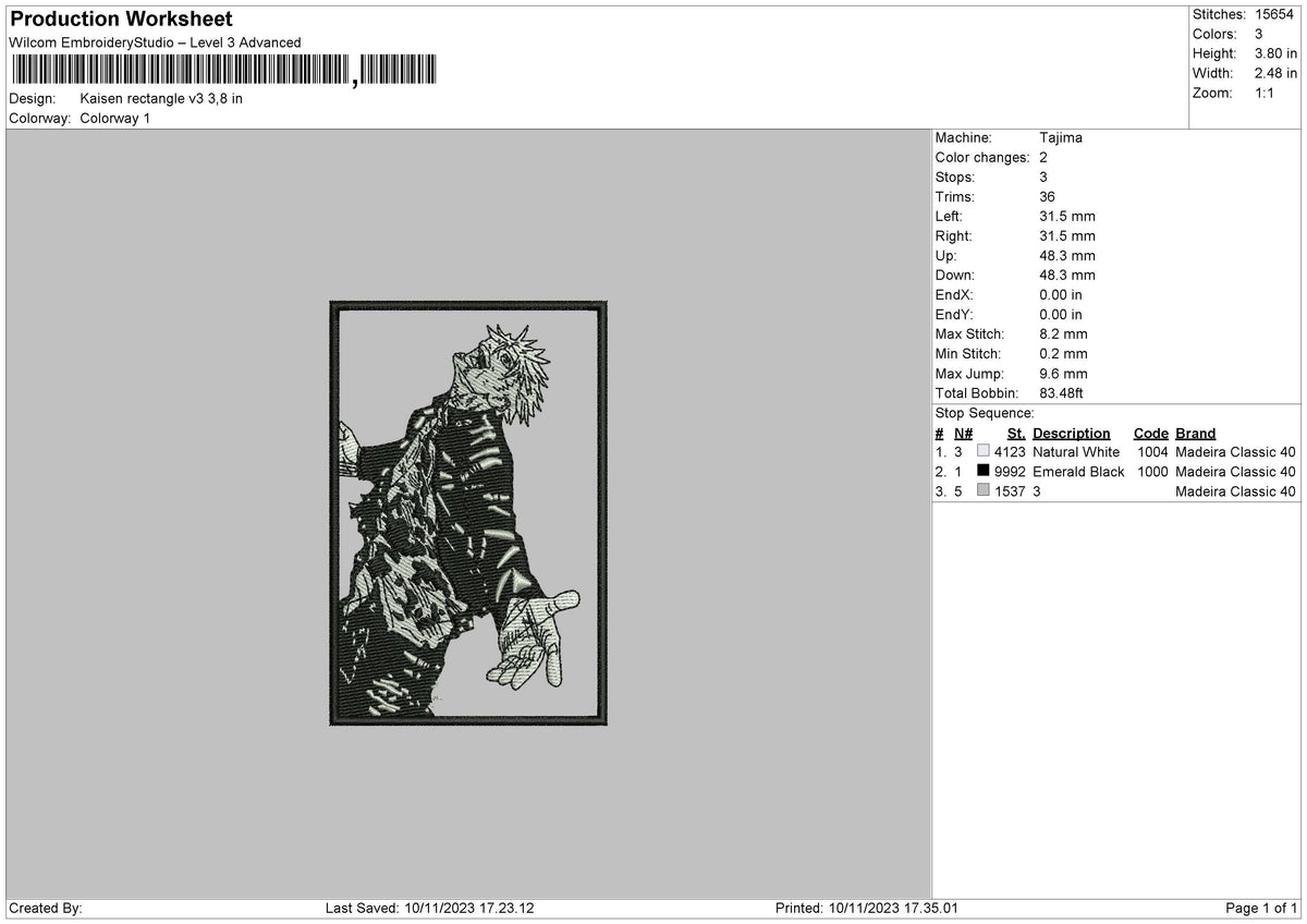 Kaisen Rectangle V3 Embroidery File 6 sizes