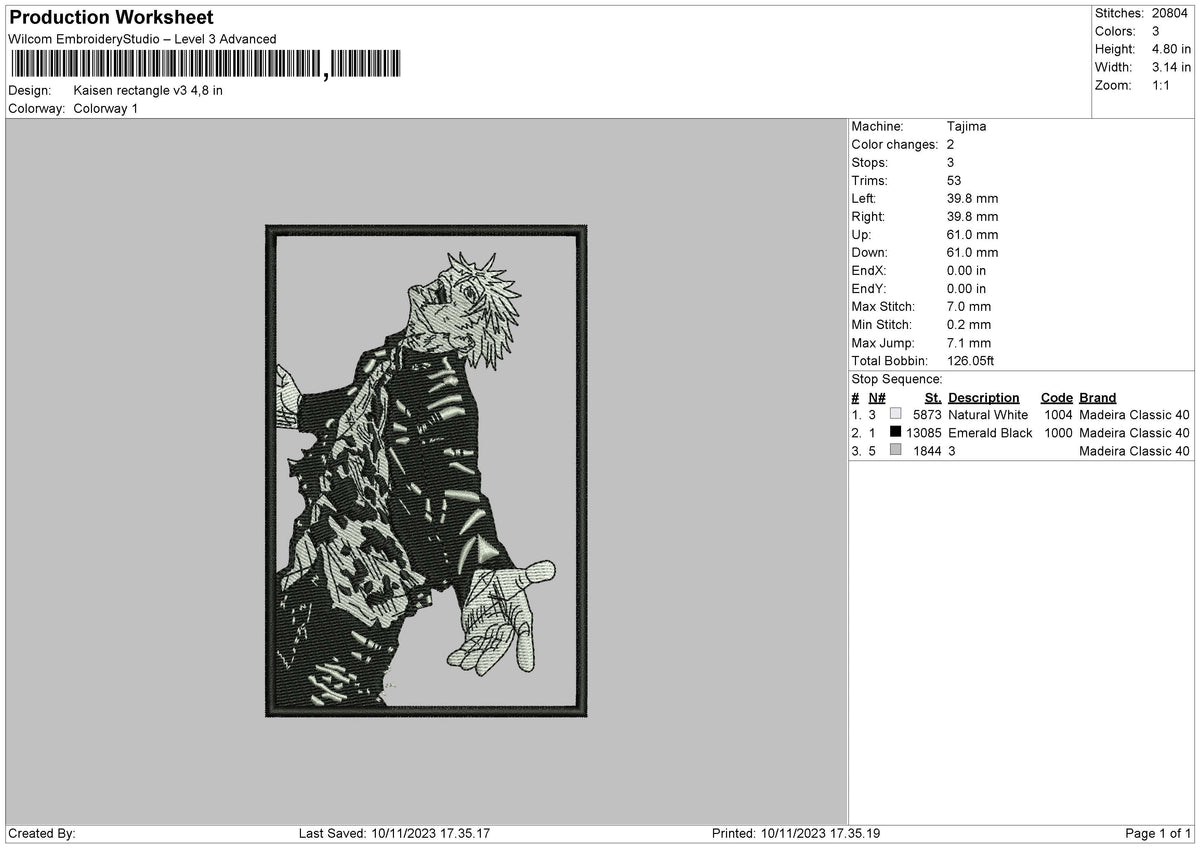 Kaisen Rectangle V3 Embroidery File 6 sizes