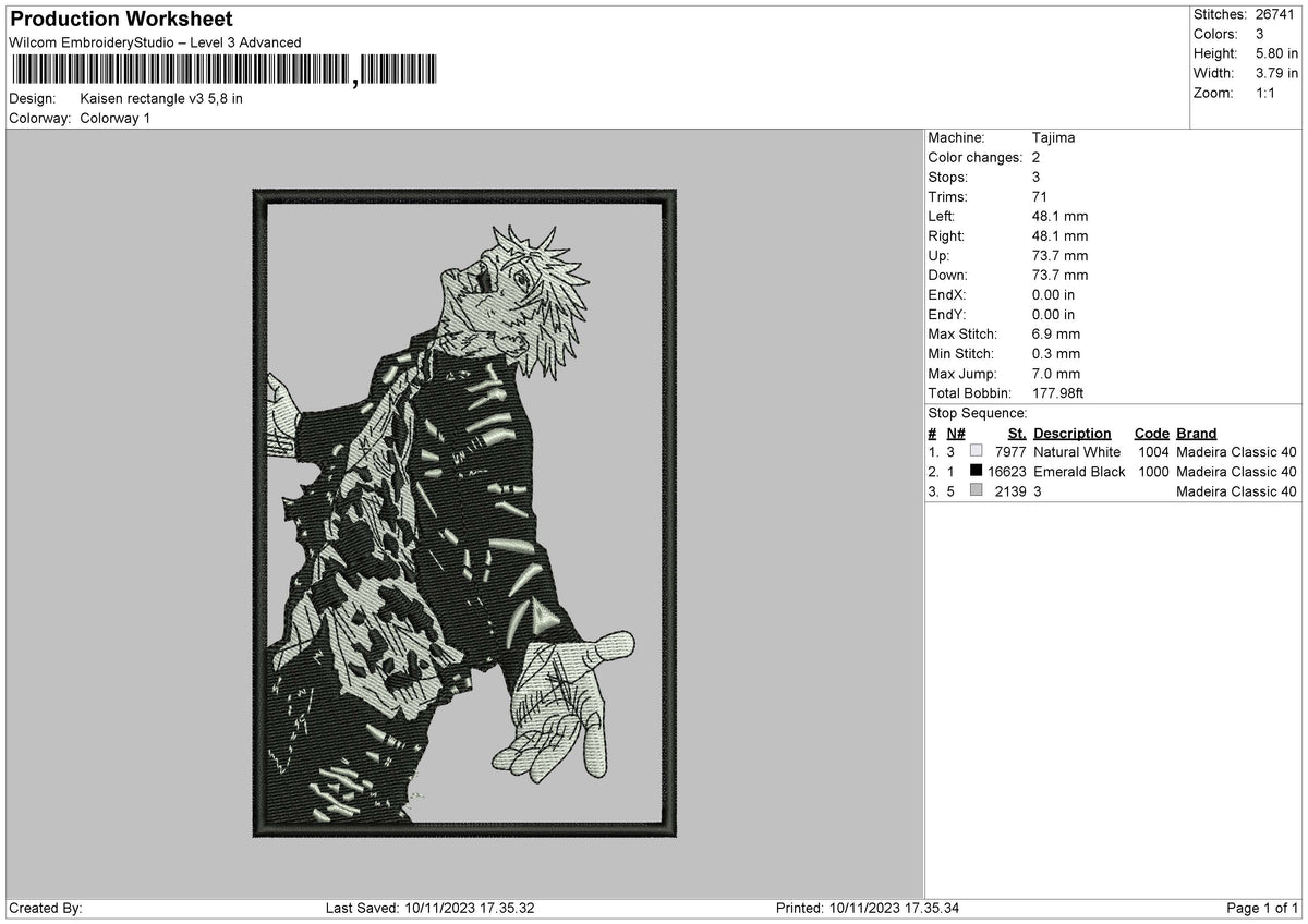 Kaisen Rectangle V3 Embroidery File 6 sizes