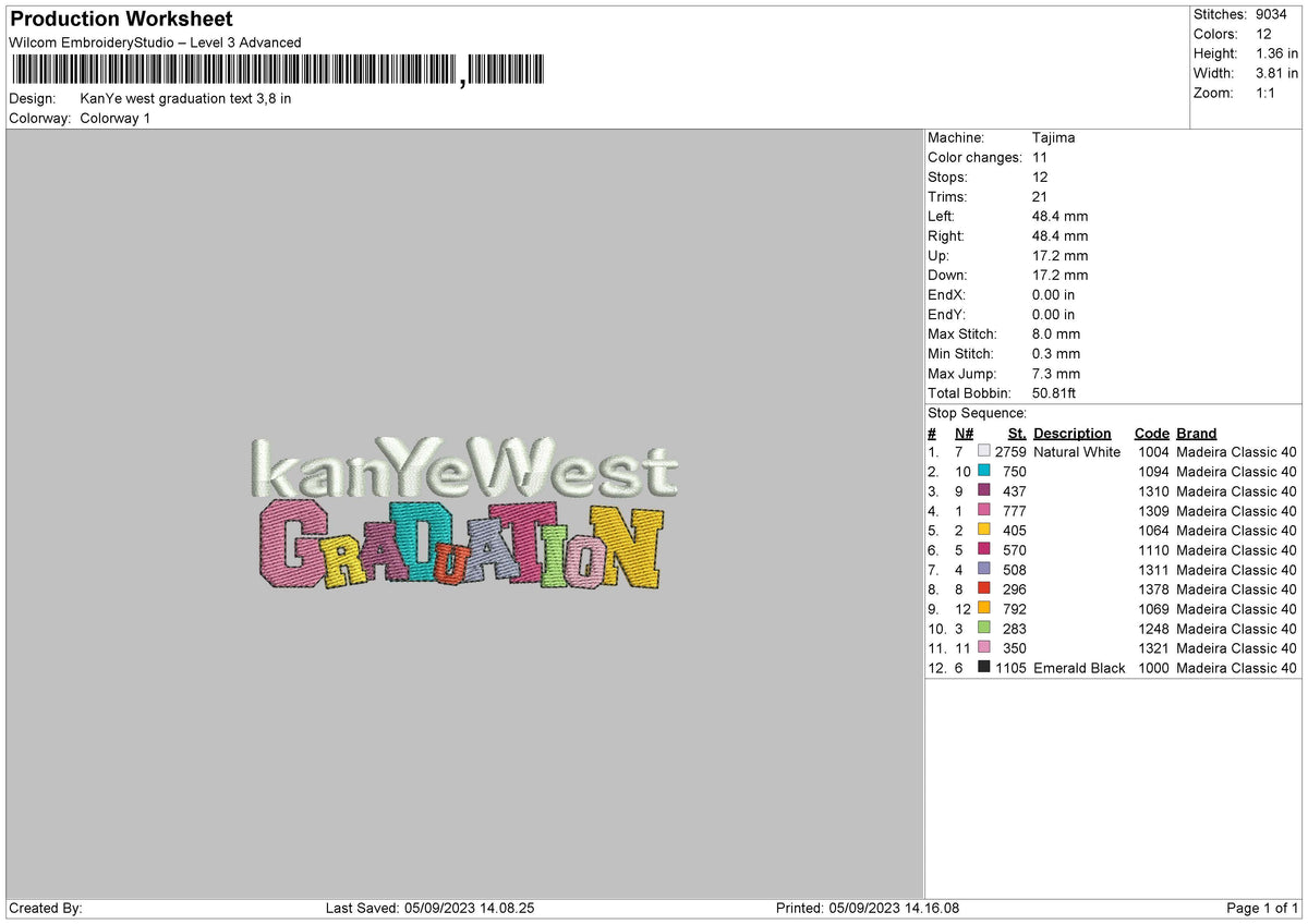 Gradu Text Embroidery File 6 sizes
