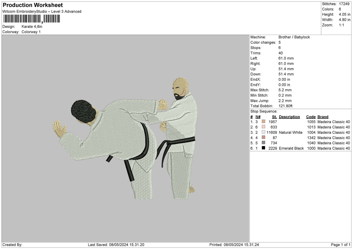 Karate0805 Embroidery File 6 sizes