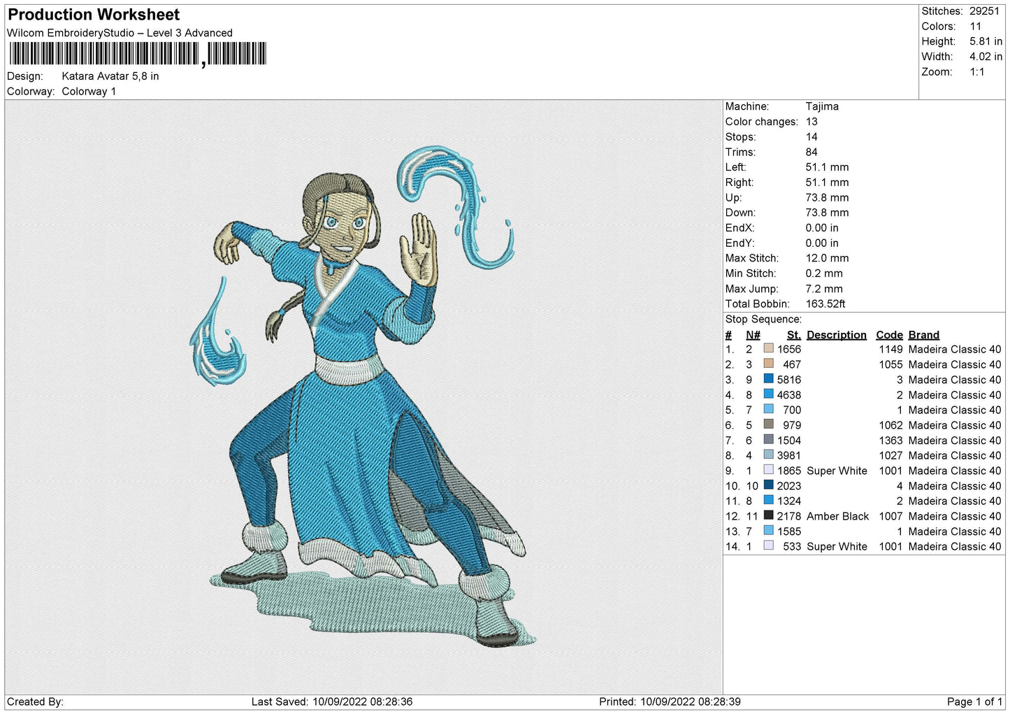 Katara Avatar Embroidery
