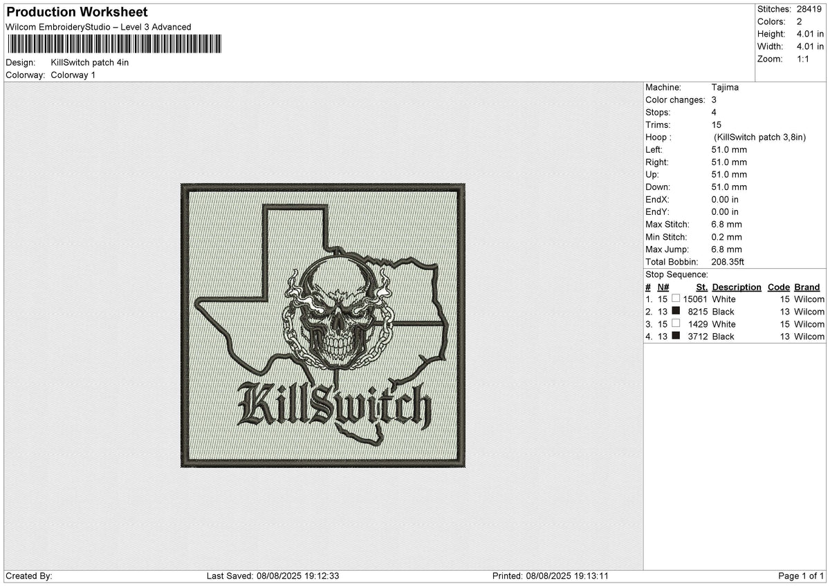 KillSwitch patch Embroidery File 6 sizes