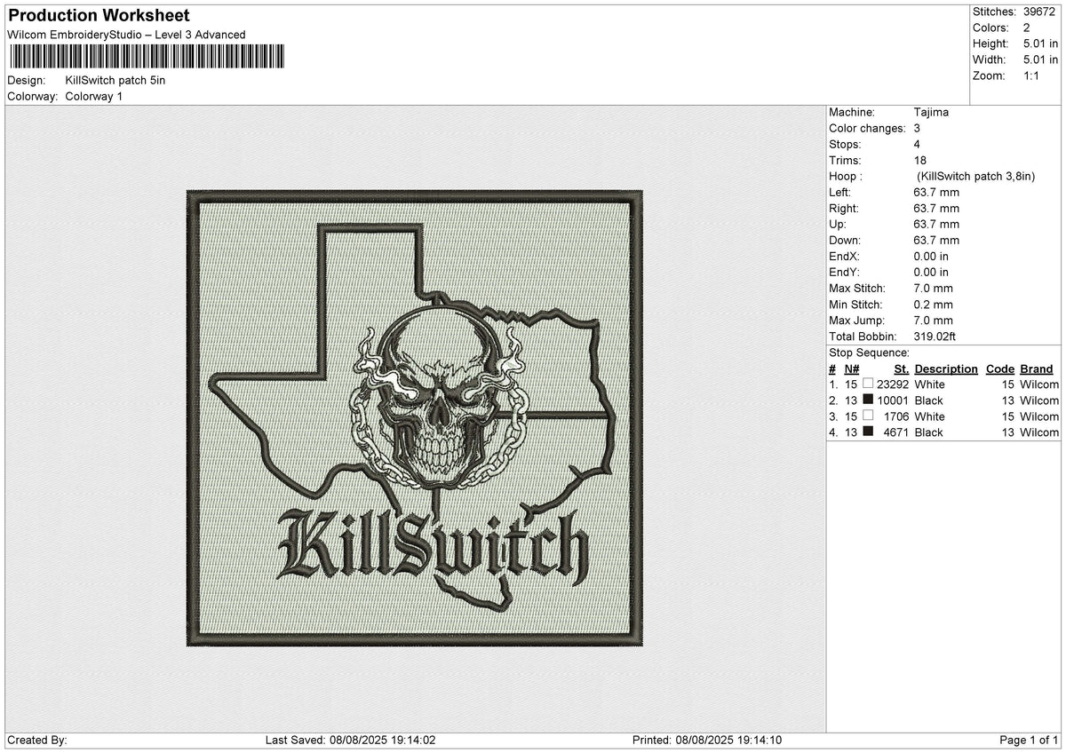 KillSwitch patch Embroidery File 6 sizes