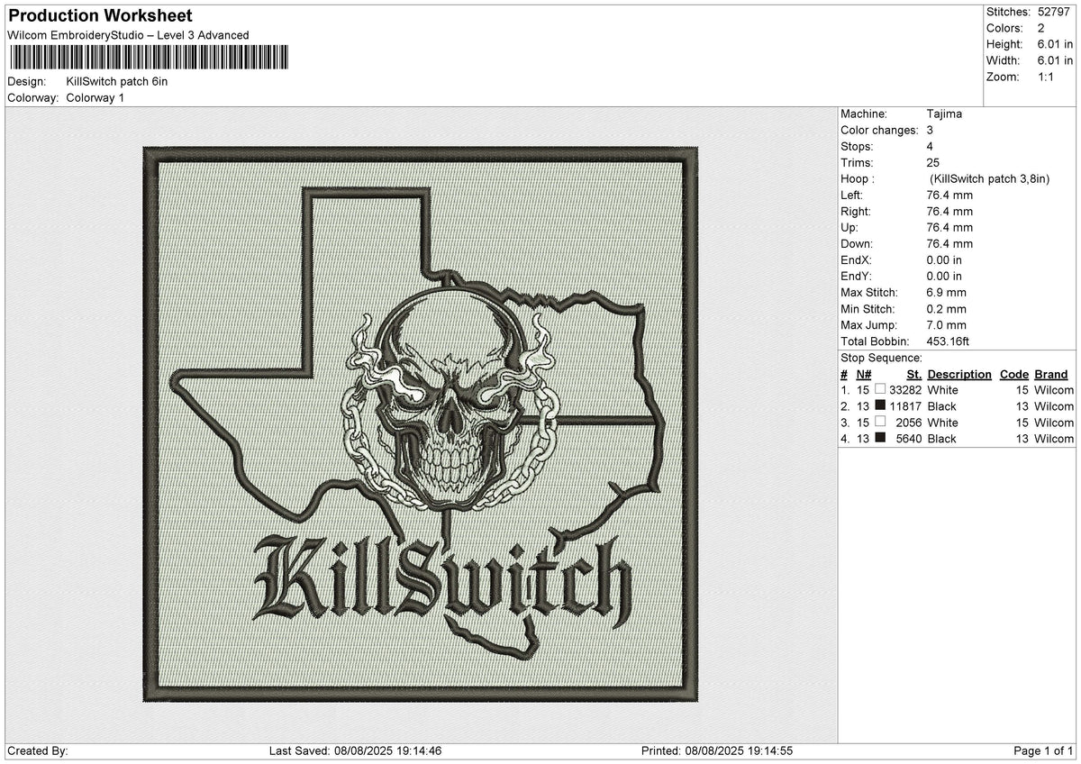 KillSwitch patch Embroidery File 6 sizes