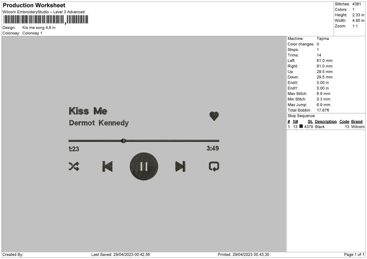 Kiss Me Song Embroidery File 6 sizes