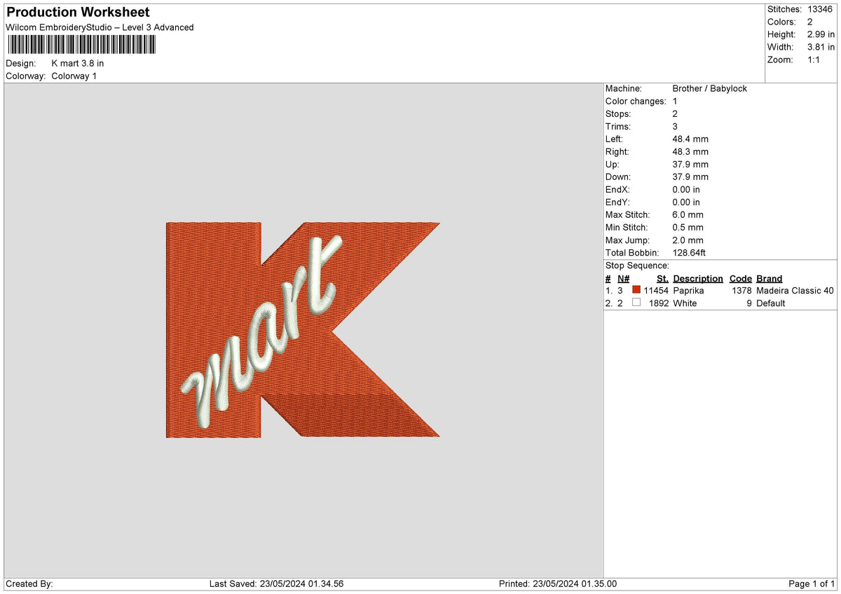 Kmart Embroidery File 6 sizes