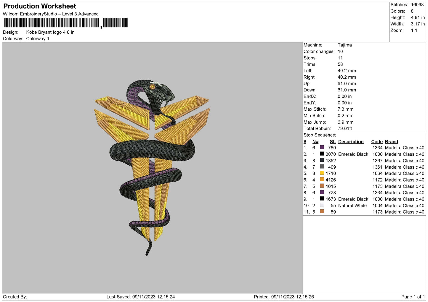 Snake L Embroidery File 6 sizes