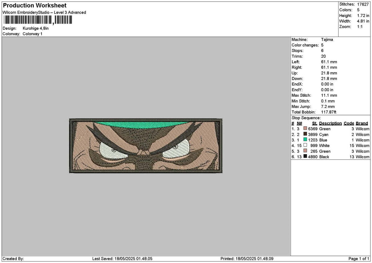 Kurohigerectangle Embroidery File 6 sizes
