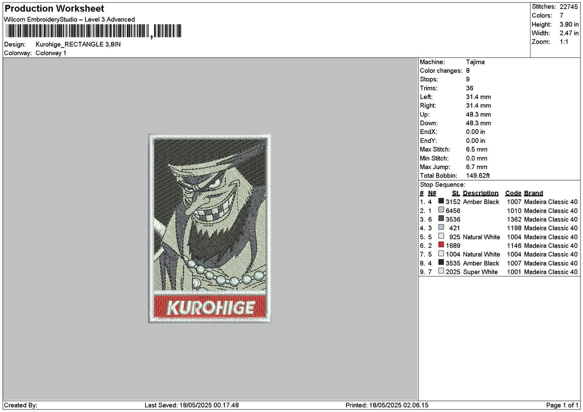 Kurohigerectangle 02 Embroidery File 6 sizes