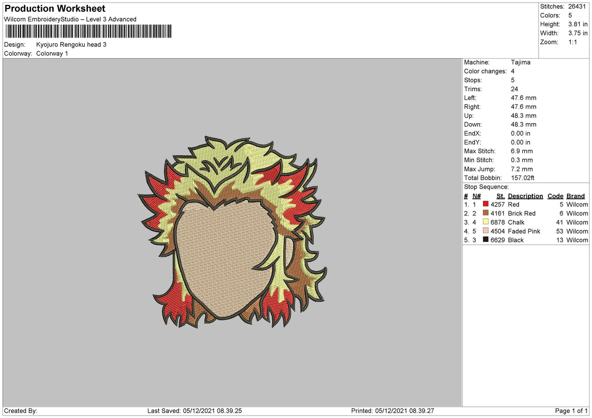 Kyojuro Rengoku Embroidery