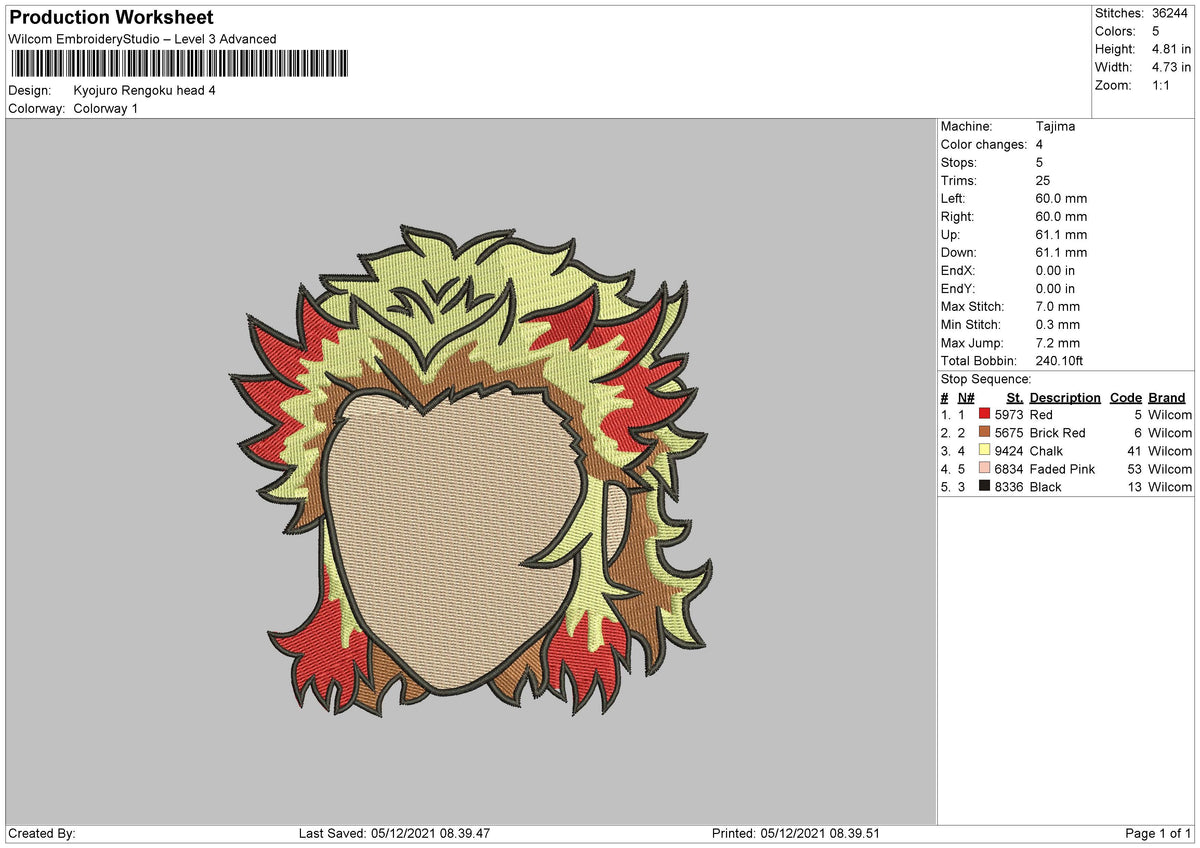 Kyojuro Rengoku Embroidery