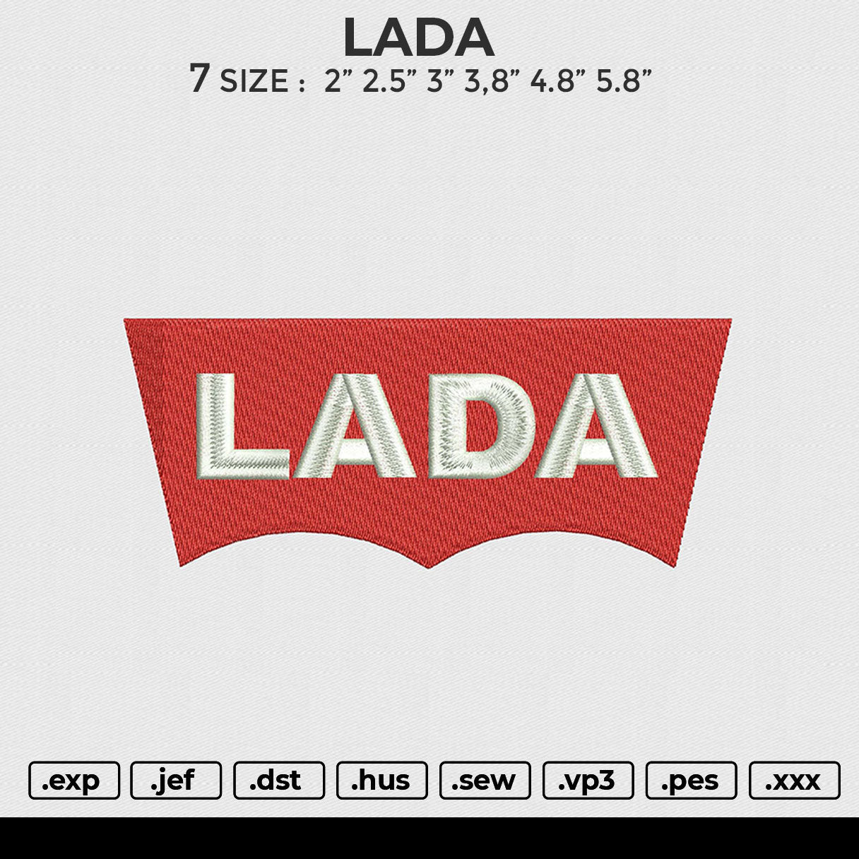 LADA Embroidery File 6 size