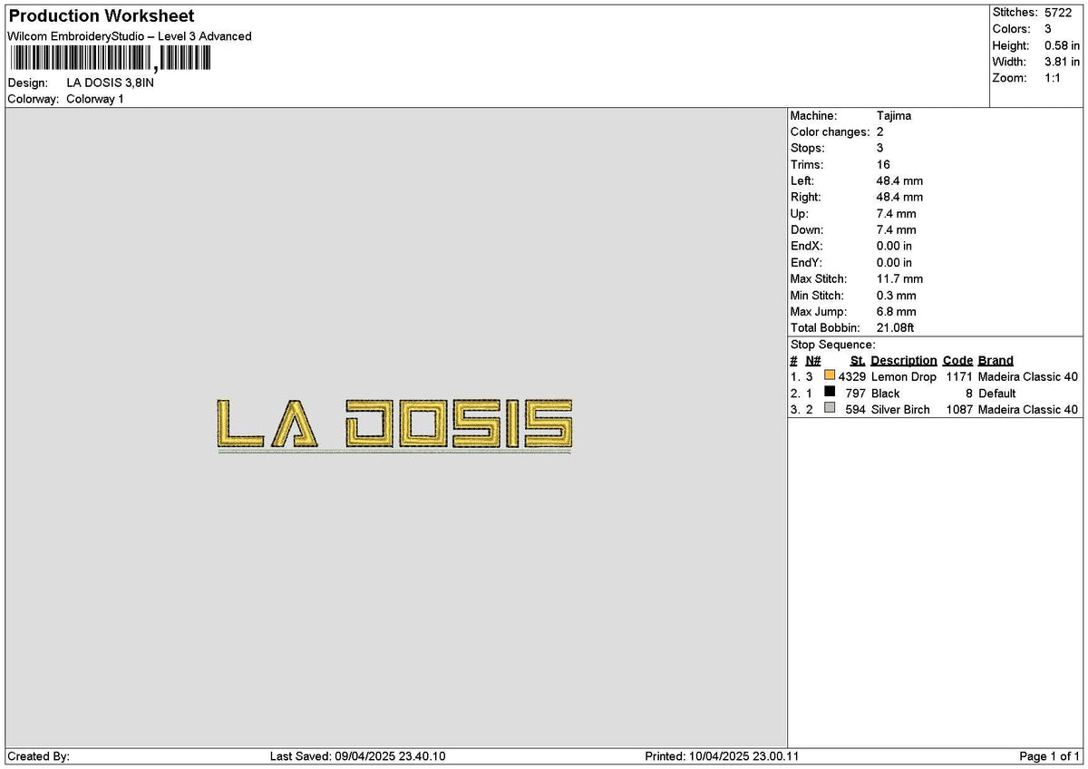 Dosistext Embroidery File 6 sizes