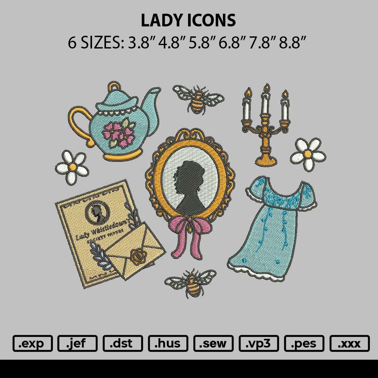 Lady Icons Embroidery File 6 sizes