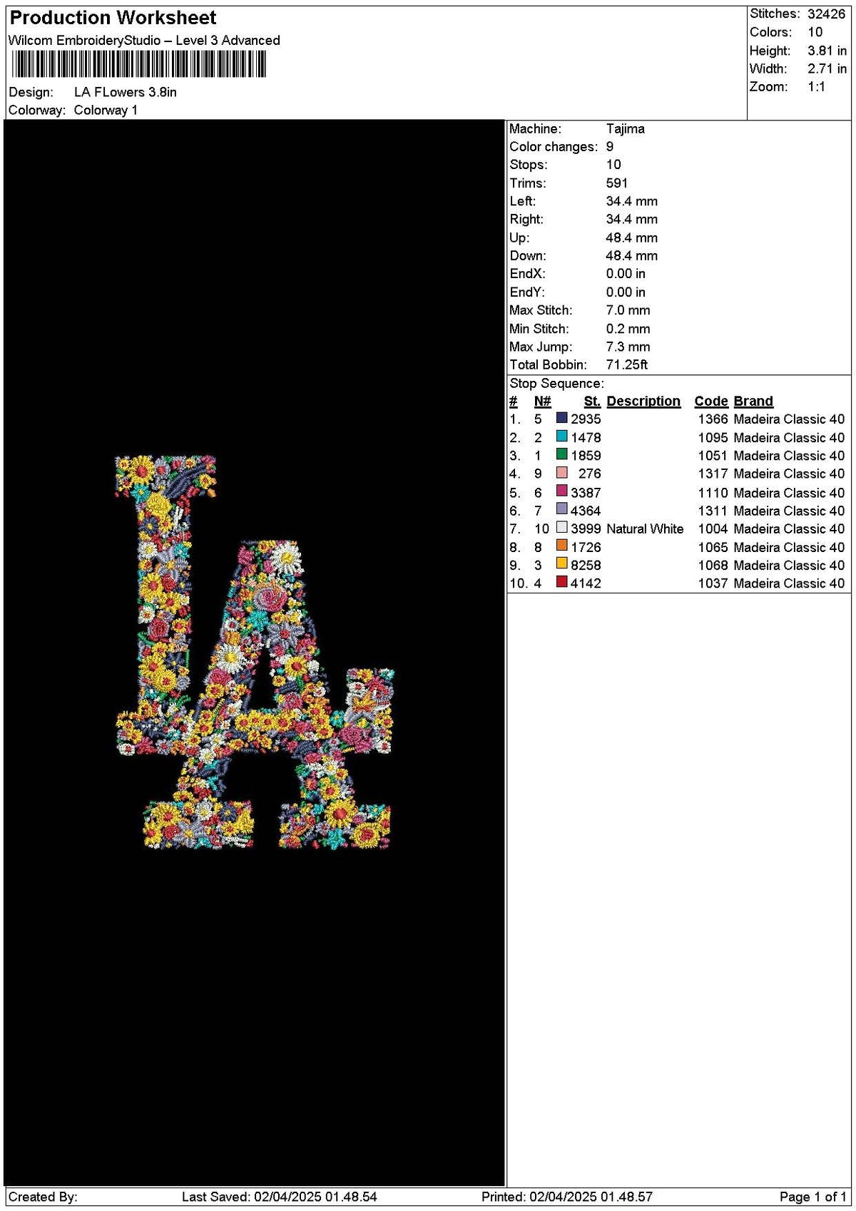 La Flowers Embroidery File 6 sizes