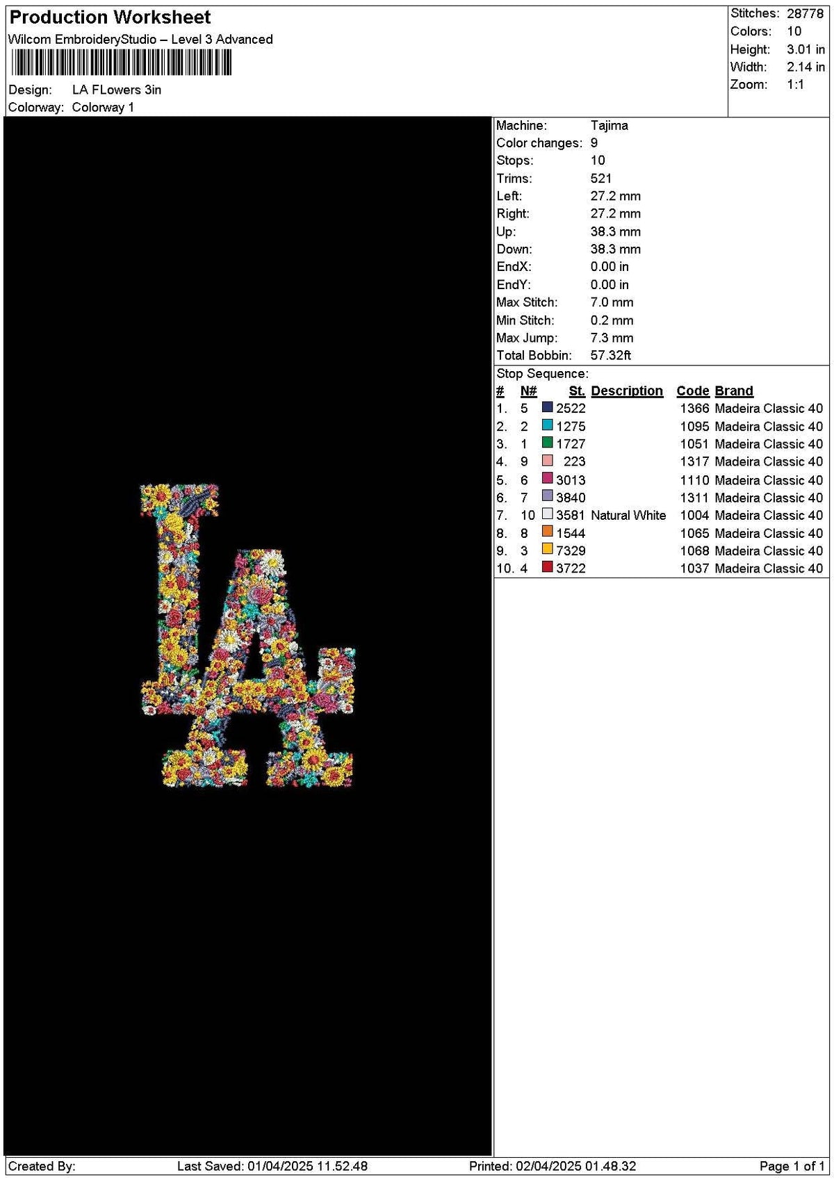 La Flowers Embroidery File 6 sizes