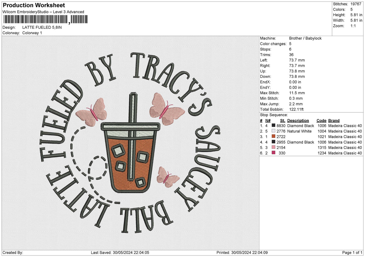 LATTE FUELED Embroidery File 6 size