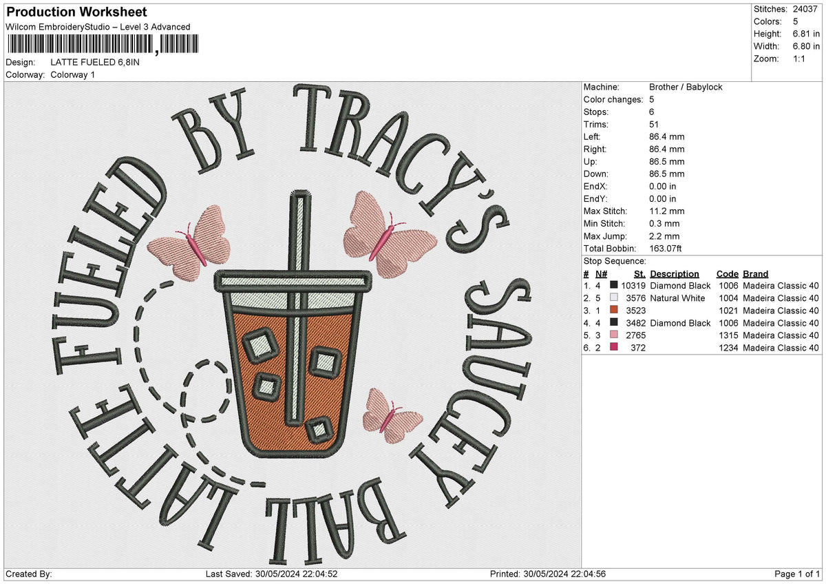 LATTE FUELED Embroidery File 6 size