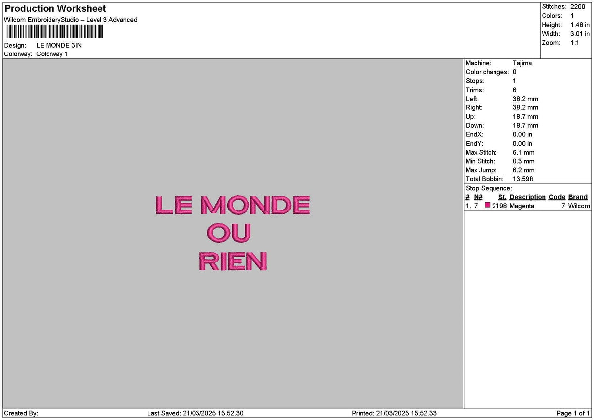 Mondetext Embroidery File 6 sizes