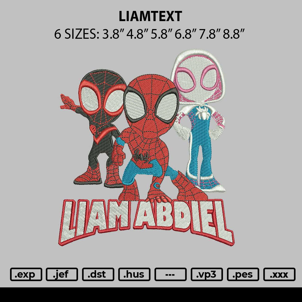 Liamtext 01 Embroidery File 6 sizes