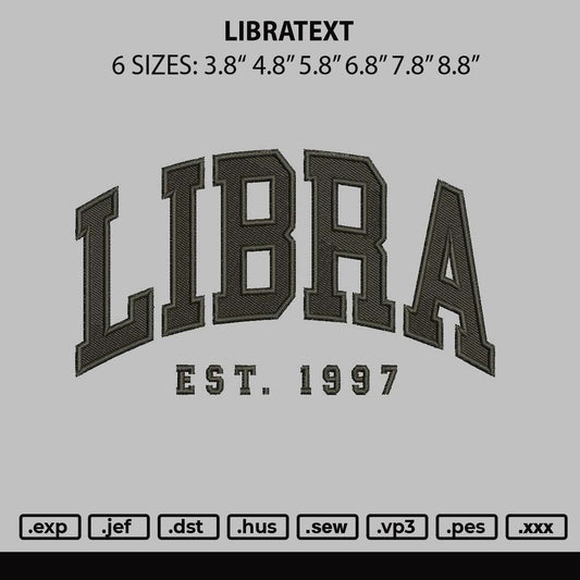 Libratext Embroidery File 6 sizes