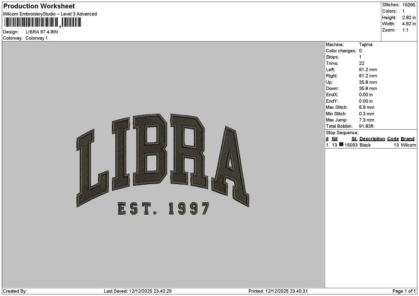 Libratext Embroidery File 6 sizes