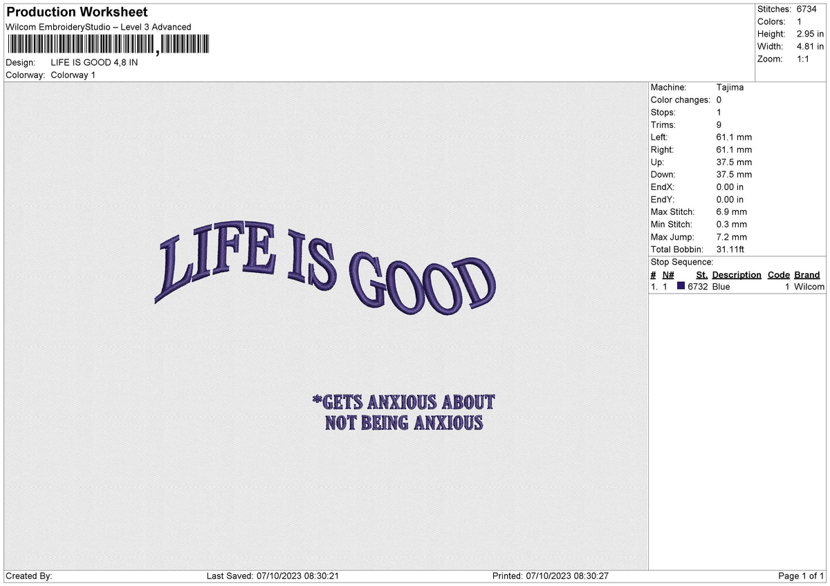 LIFE IS GOOD Embroidery File 6 size