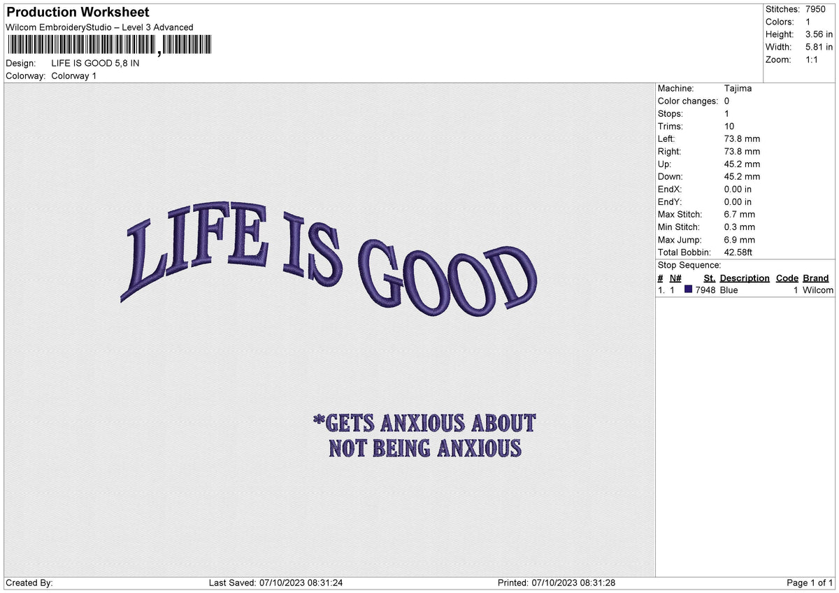 LIFE IS GOOD Embroidery File 6 size
