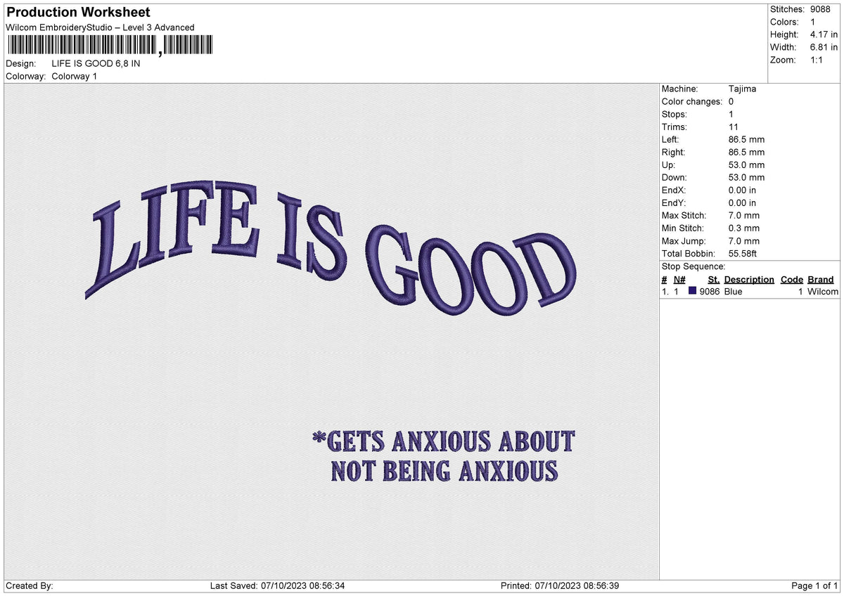 LIFE IS GOOD Embroidery File 6 size
