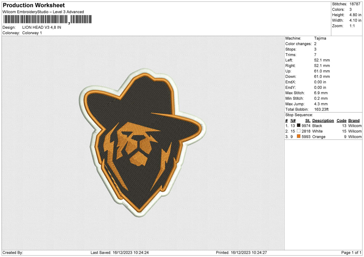 LION HEAD V3 Embroidery File 6 size