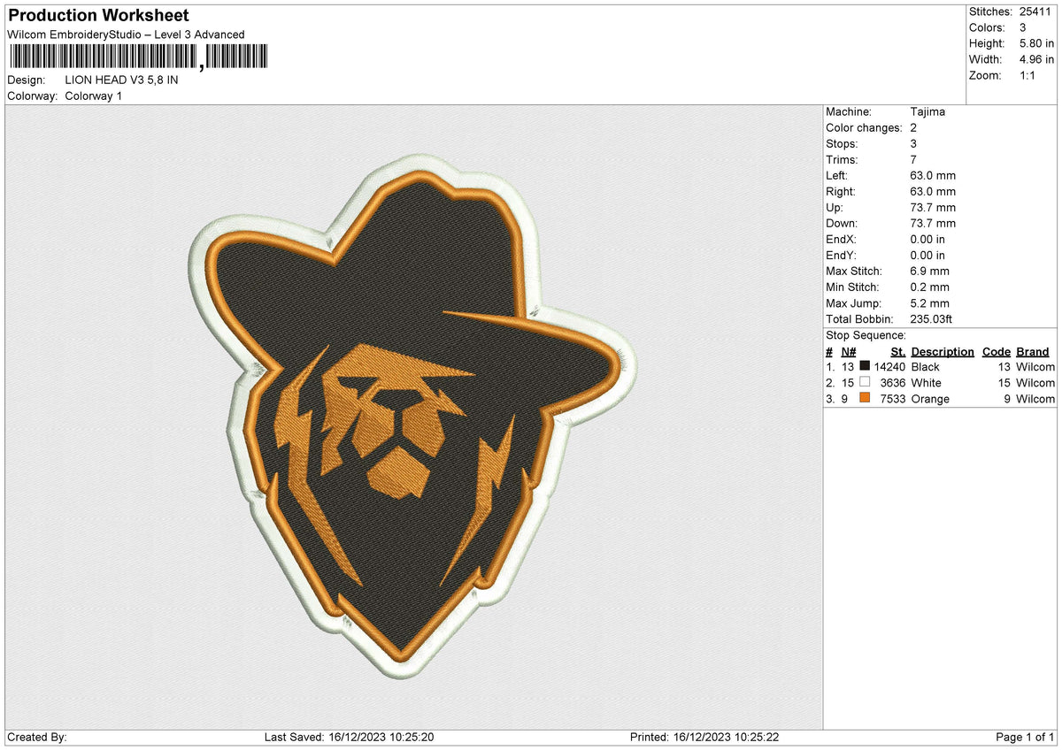 LION HEAD V3 Embroidery File 6 size