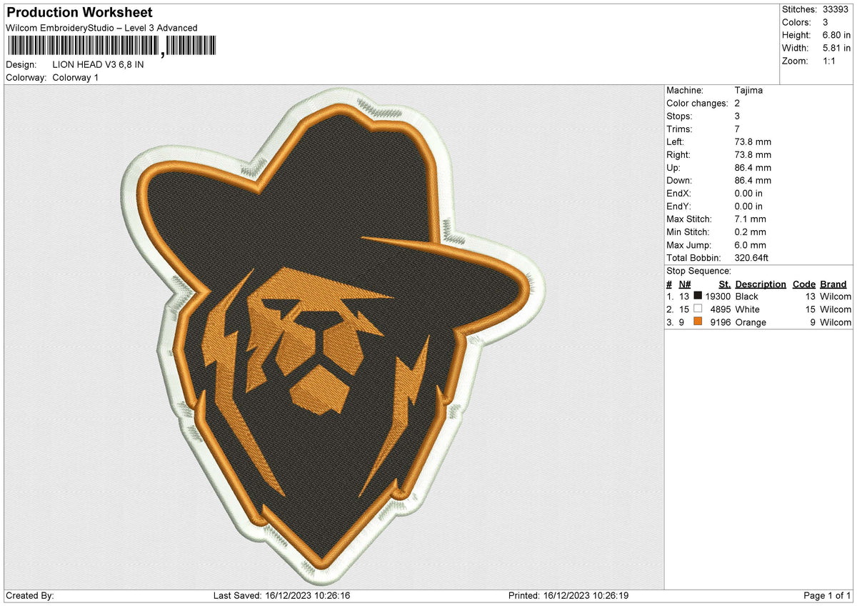 LION HEAD V3 Embroidery File 6 size