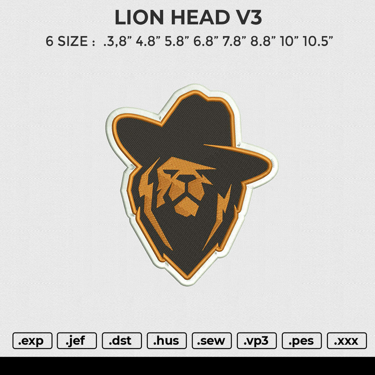 LION HEAD V3 Embroidery File 6 size