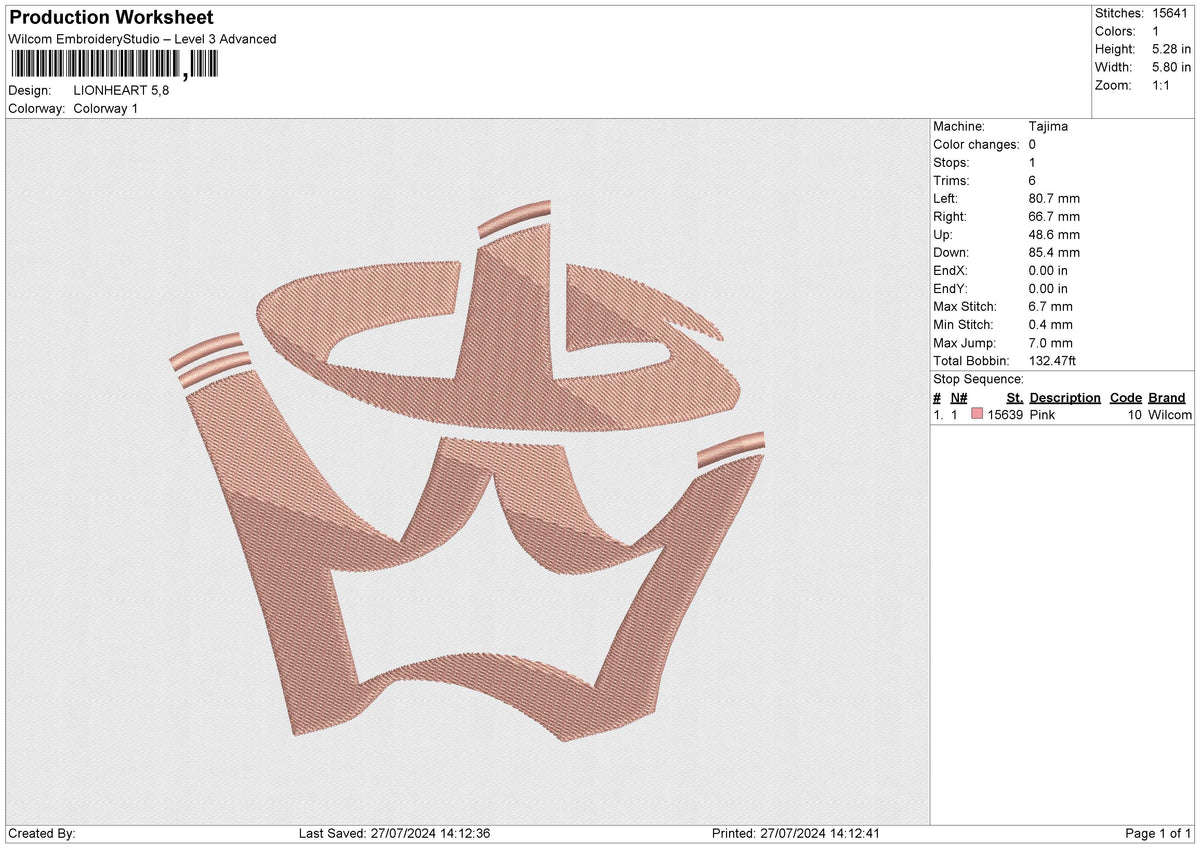 LIONHEART Embroidery File 6 size