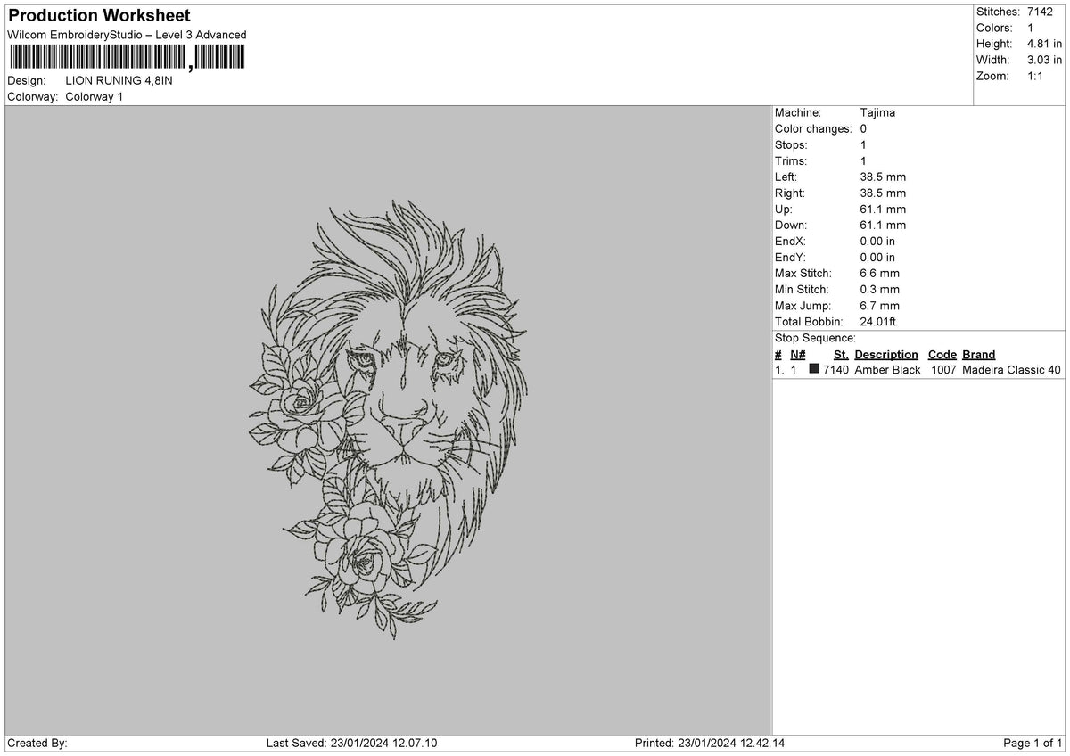 Lion Running Embroidery File 6 sizes