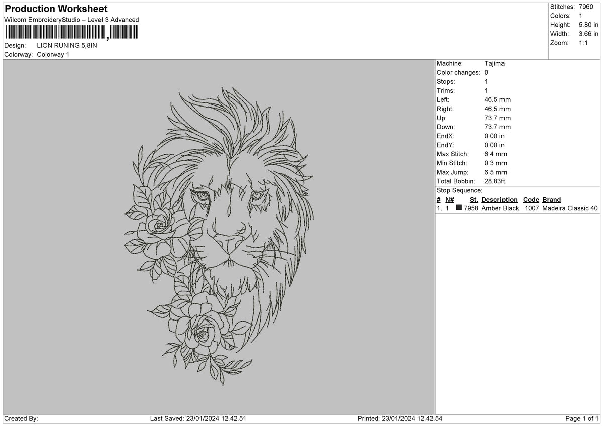 Lion Running Embroidery File 6 sizes