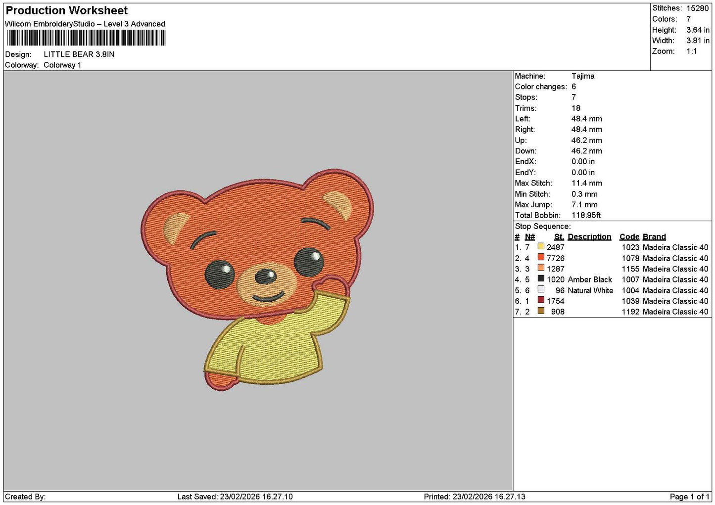 Chibi Bear 2301 Embroidery File 6 sizes