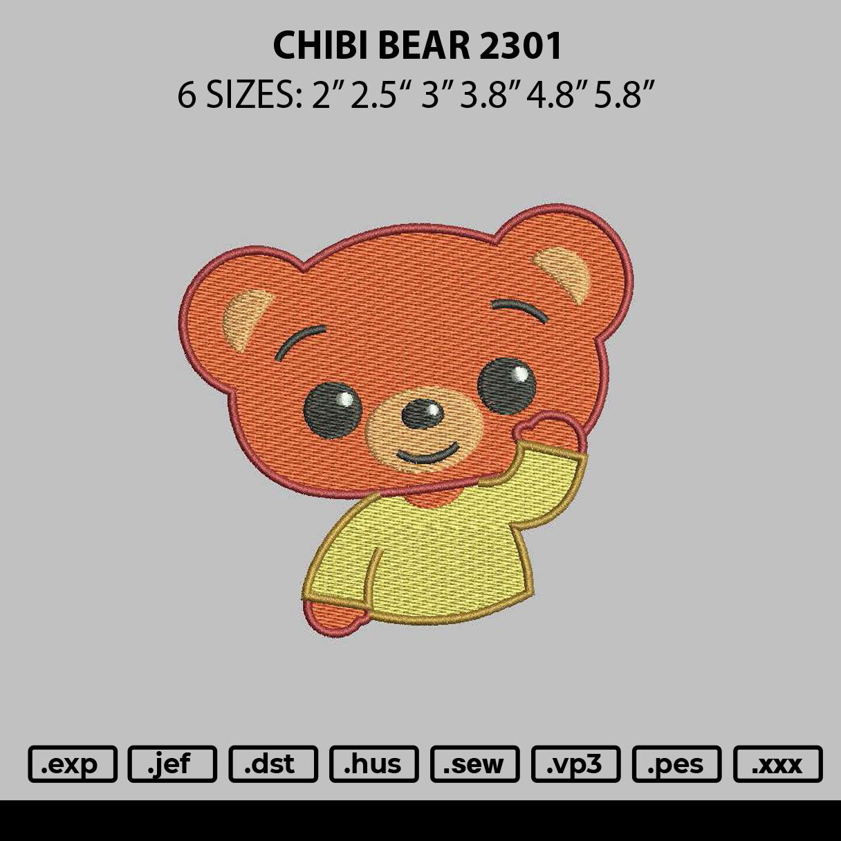 Chibi Bear 2301 Embroidery File 6 sizes