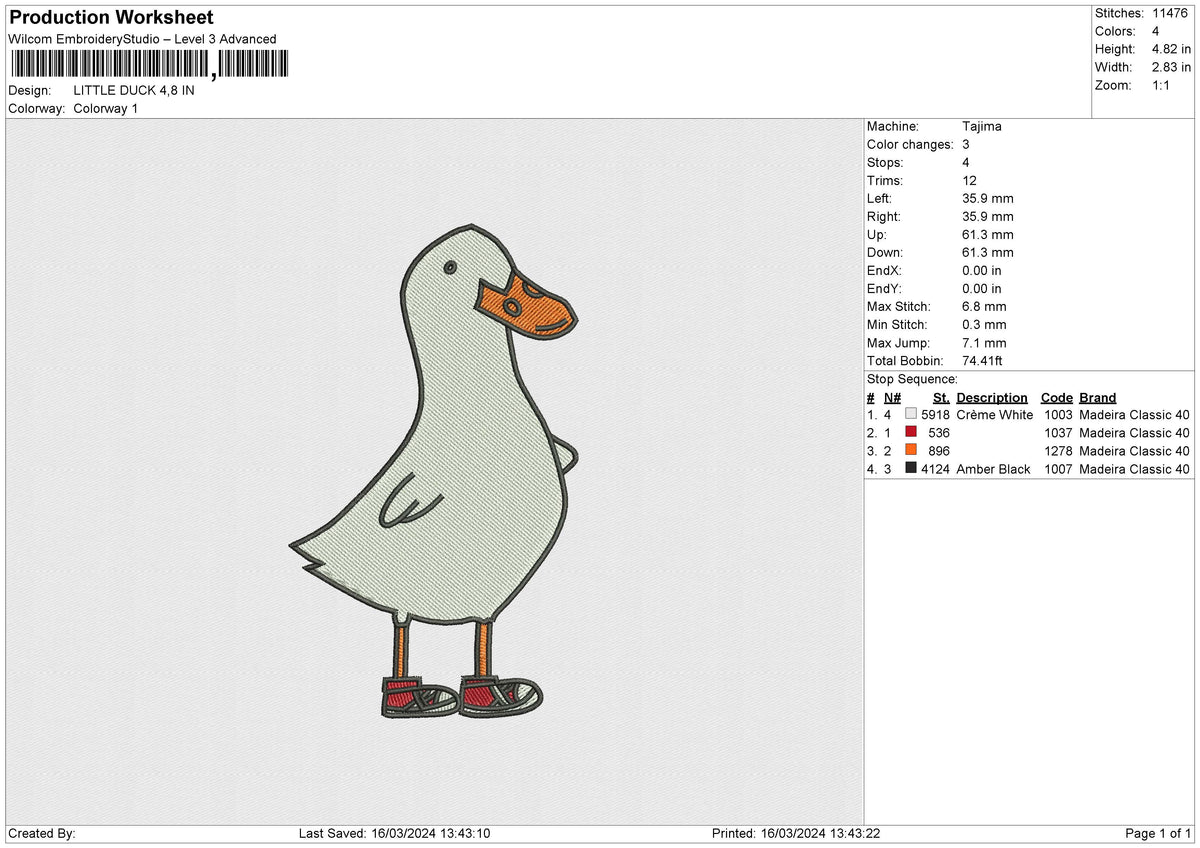 LITTLE DUCK Embroidery File 6 size